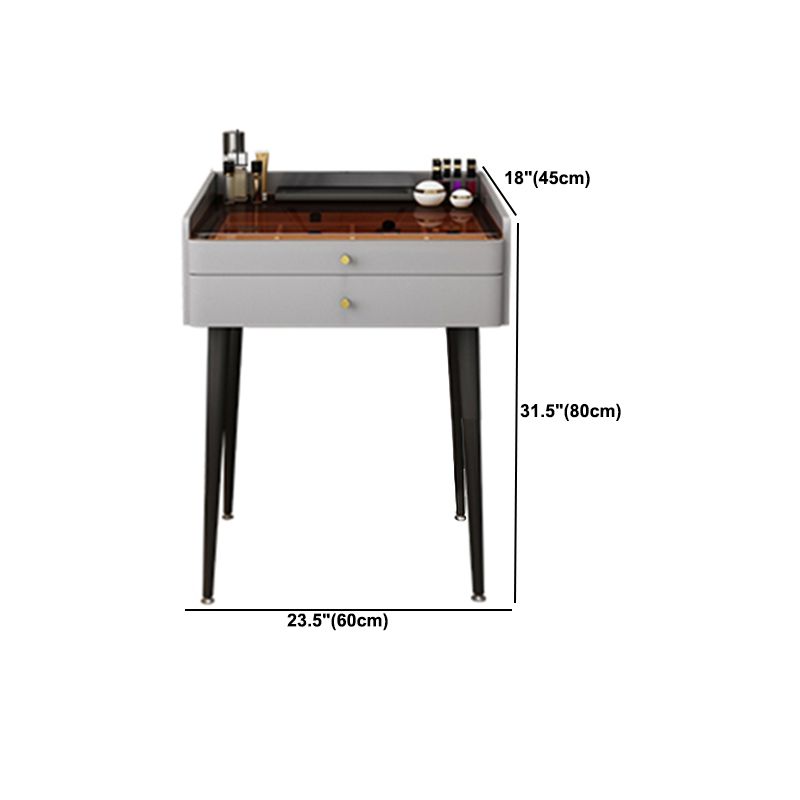 Modern Glass Top Makeup Vanity Table in Gray with Storage Drawers