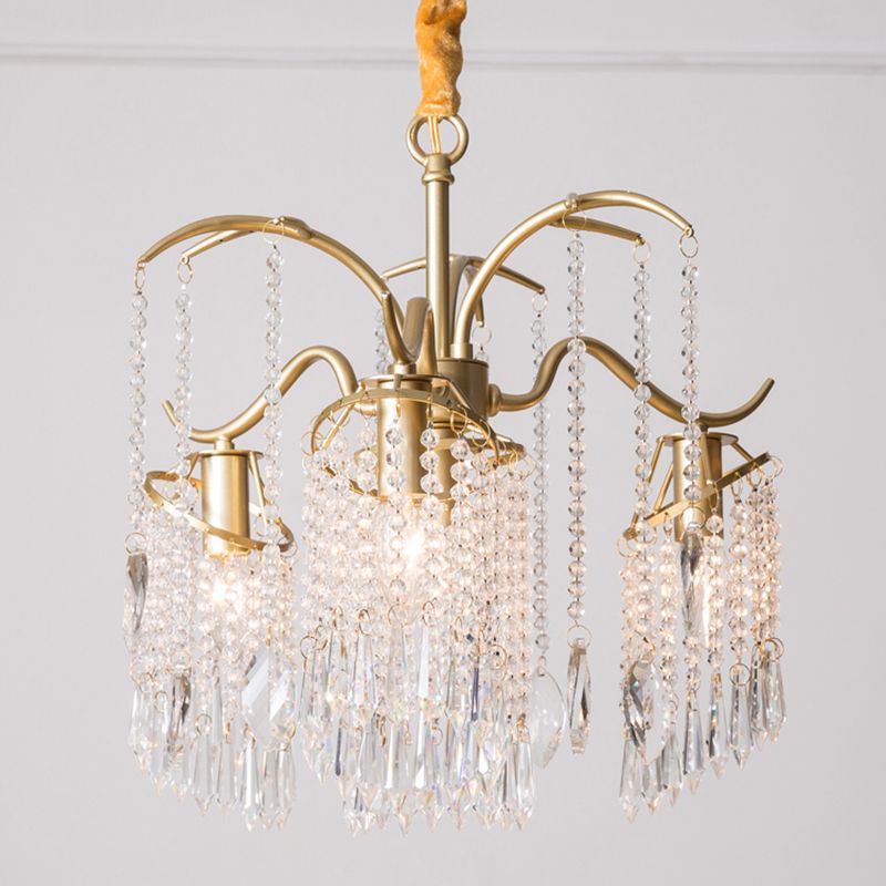 French Style Gold Chandelier Light with Clear Crystal Drops Metal Multi Light Pendant Light for Living Room