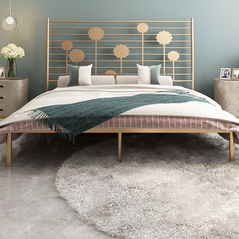Glam Open-Frame Bed Metal Rectangular Headboard Standard Bed