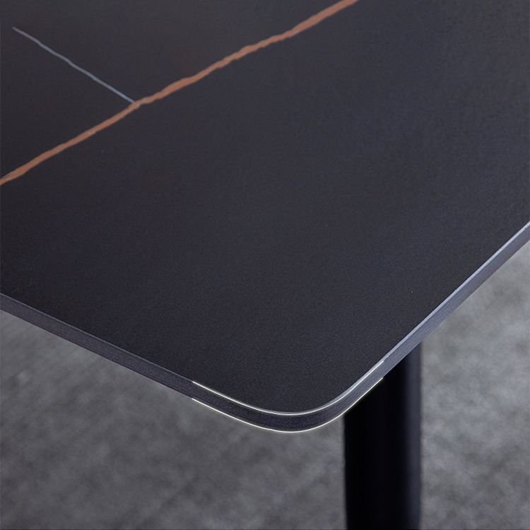 Mesa de comedor de estilo industrial rectangular de 4 patas, mesa fija de piedra sinterizada para cocina