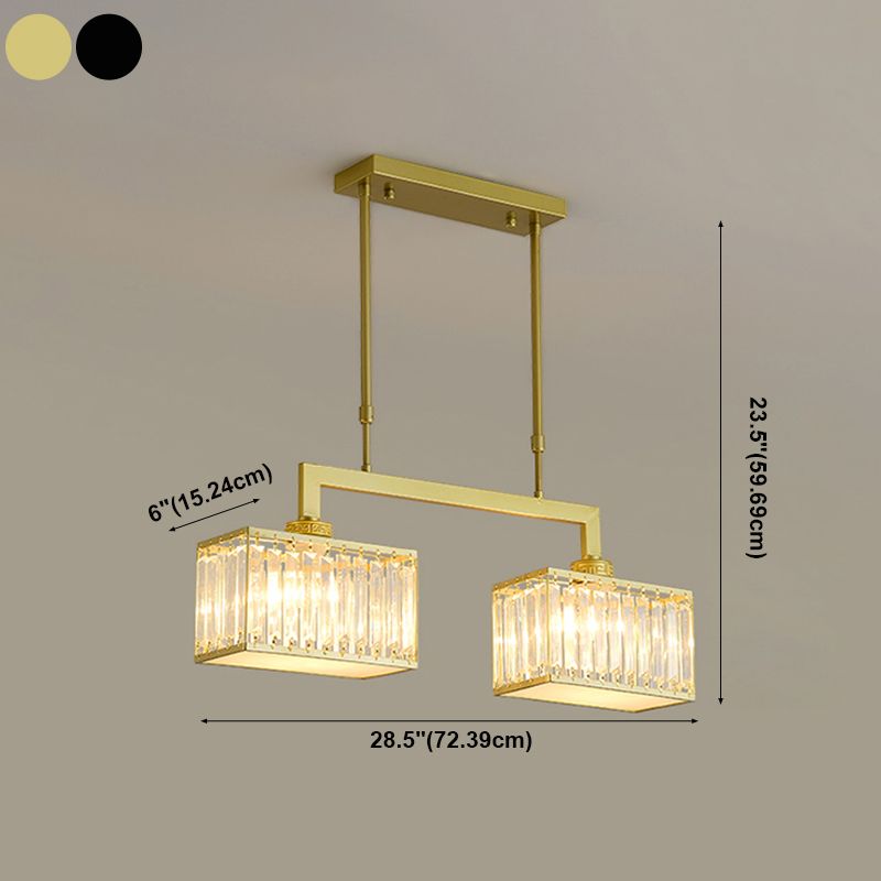 Modern Simple Island Pendant Rectangle Shade Crystal Island Lights for Restaurant