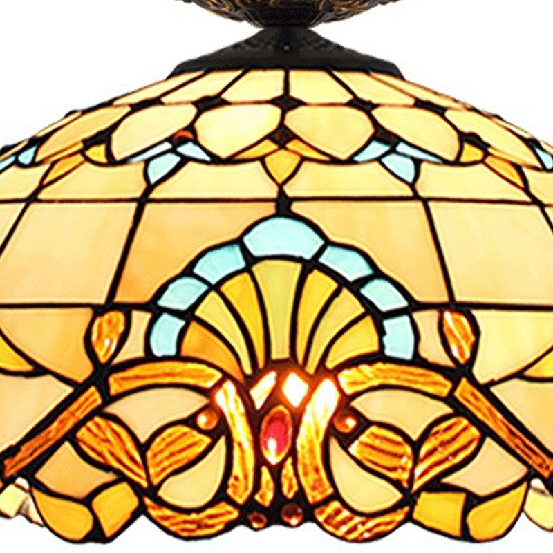 Yellow/Blue 1 Bulb Flush Mount Lighting Tiffany Hand Rolled Art Glass Floral Close to Ceiling Light, 12"/16" W
