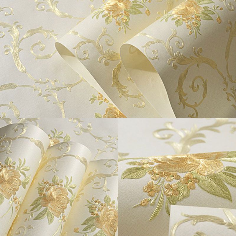 Rural Flowers Self-Adhesive Wallpaper for Accent Wall, 20.5"W x 19.5'L Wall Covering in Natural Color