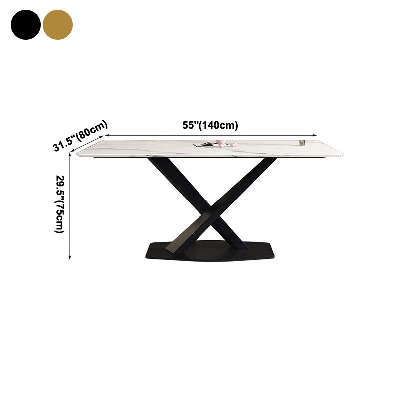 Rectangle Traditional Luxury Dining Table White Sintered Stone Table with Metal Pedestal Base