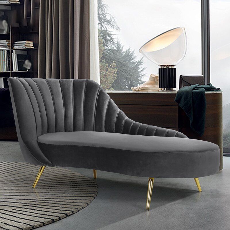 Contemporary Flannel Chaise One Armed Lounge Chair for Living Room