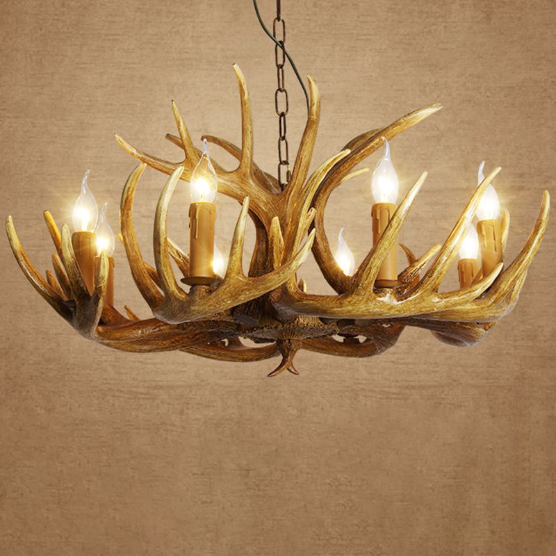 Classic Deer Horn Chandelier Pendant Light Resin Hanging Lighting for Living Room