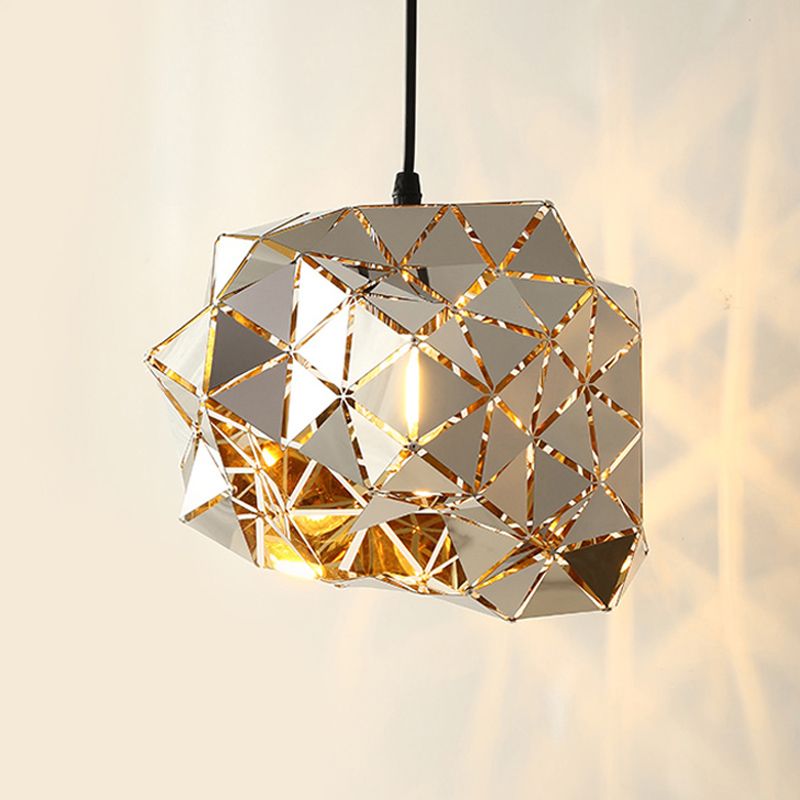 Roestvrijstalen laser gesneden paneel hanger moderne nieuwigheid 1-licht zilveren hangende lamp, 10 "/14" breedte