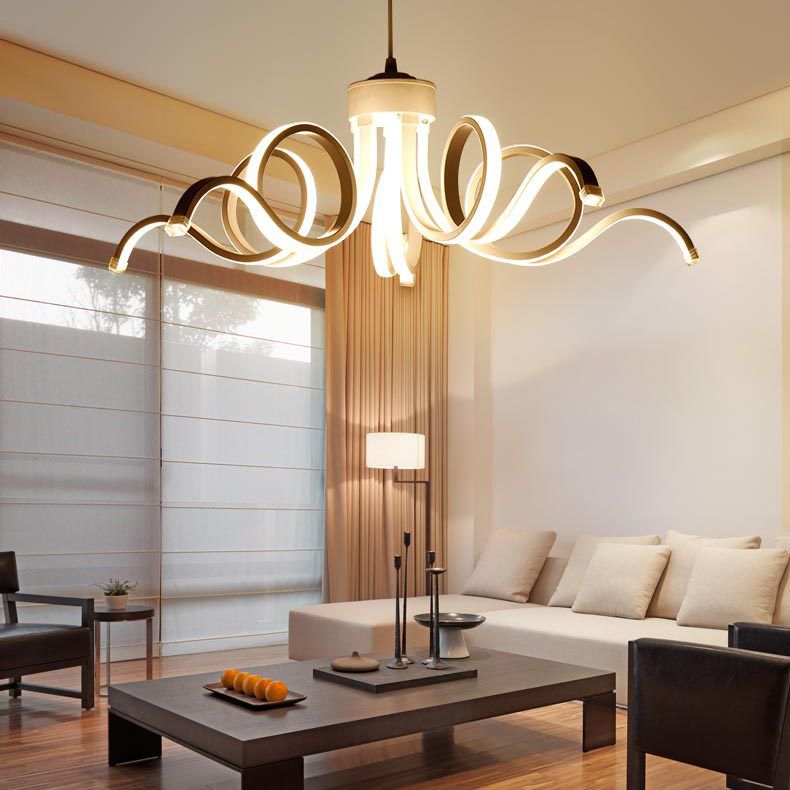 Acrylic White LED Hanging Lamp in Modern Simplicity Aluminium Linear Pendant Light for Dining Room