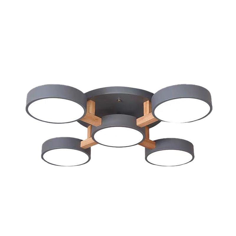 Macaron Tambor Sombra Lámpara Techo Acrílico 3/4/5 Cabezales Verde/Gris/Blanco Led Semi-Luz de techo para dormitorio