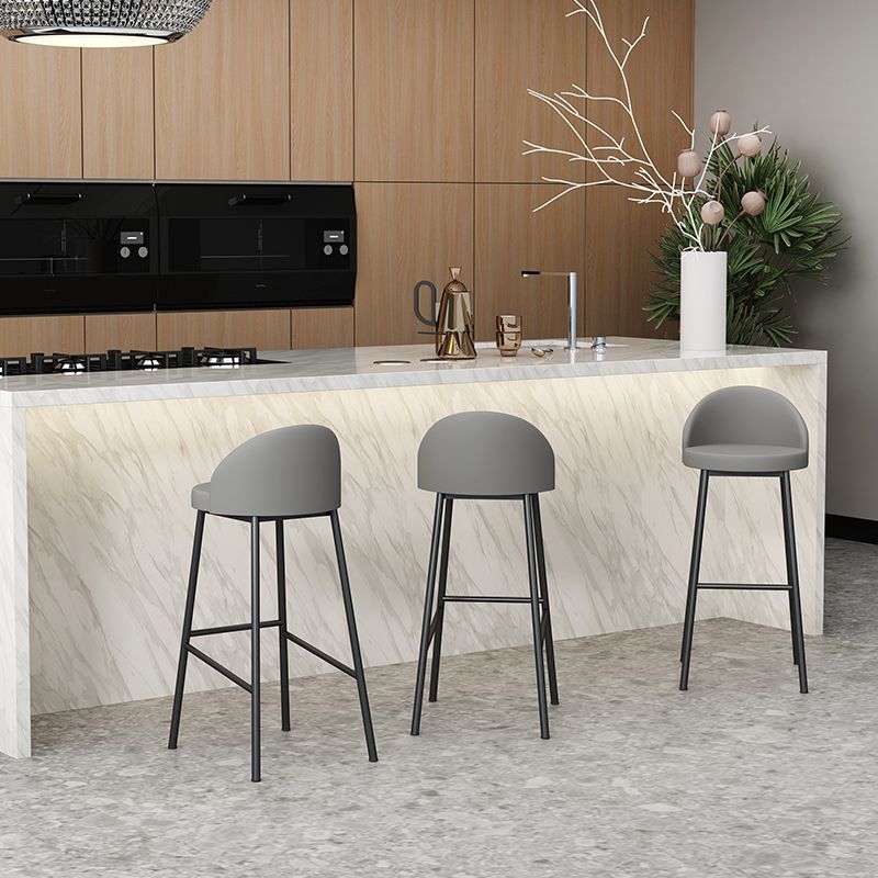 Modern Armless Backrest Counter Stool Iron Cafe Bar Stool with Leather Cushion and Pedal