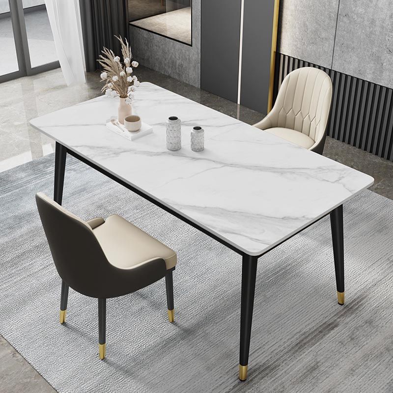 Rectangle Stone Top Dining Table Modern Black 4 Legs Dining Table for Living Room