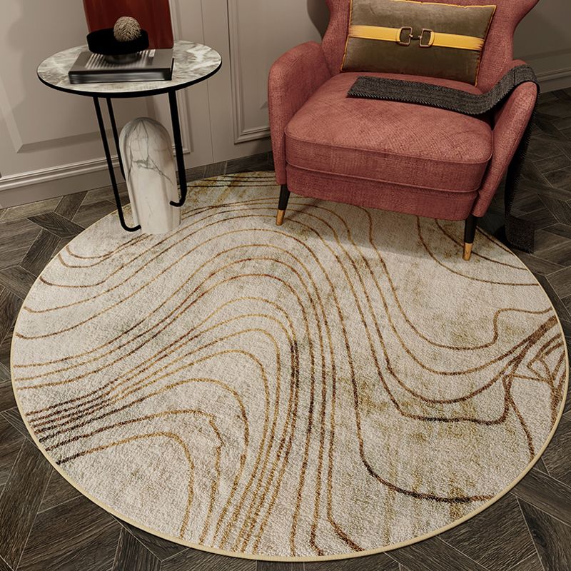 Unique Swirl Striped Pattern Rug Green and Beige Modern Rug Polyester Washable Non-Slip Pet Friendly Carpet for Parlour