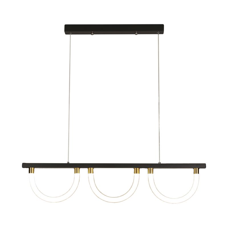 Semicircle Kitchen Down Lighting Acrylic 3 Lights Contemporary Island Lamp in Black/Gold