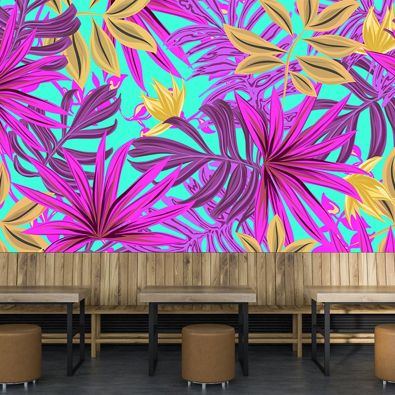 Mildew Resistant Ornamental Wall Mural Tropical Botanical Leaves Wall Covering for Accent Wall