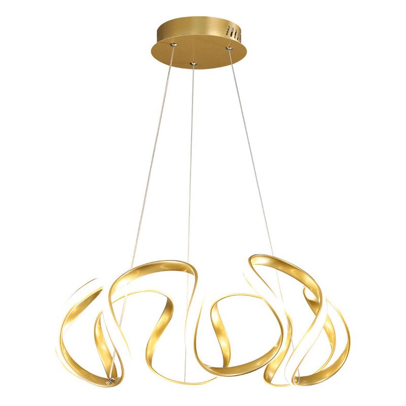 Adjustable Hanging Cord Chandelier Light Modern Simplicity Symmetrical Curves Metal Ceiling Pendant for Restaurant