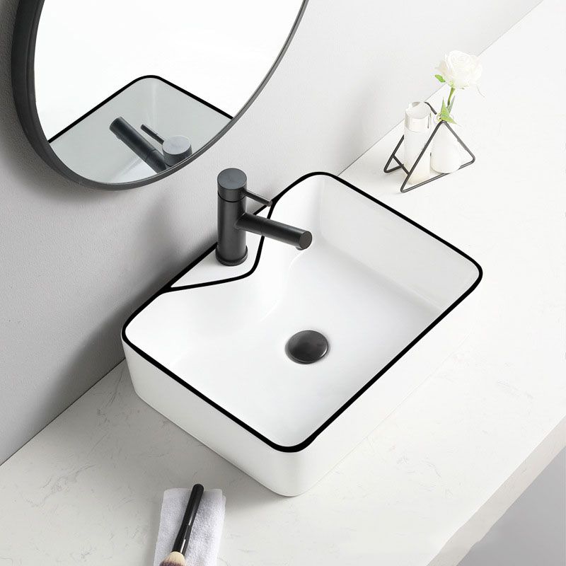 Contemporary Bathroom Sink with Pop-Up Drain Rectangular Vessel Bathroom Sink Only