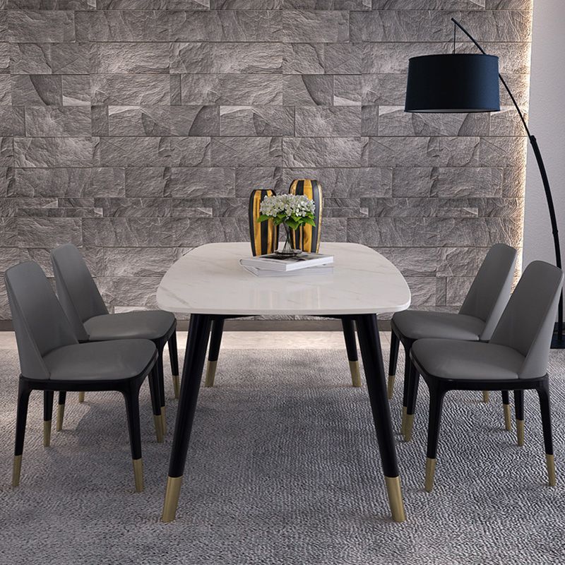 Sintered Stone White Tone Table Glam 4 Legs Table for Dining Room