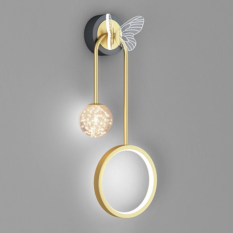 Light Luxury Iron Wall Light Geometry LED Wall Lamp with Glass Shade for Bedroom