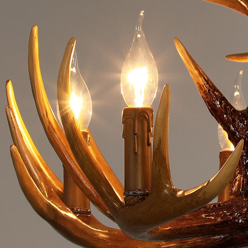 Resin Deer Horn Shaped Suspension Light Traditional Restaurant Chandelier Lighting