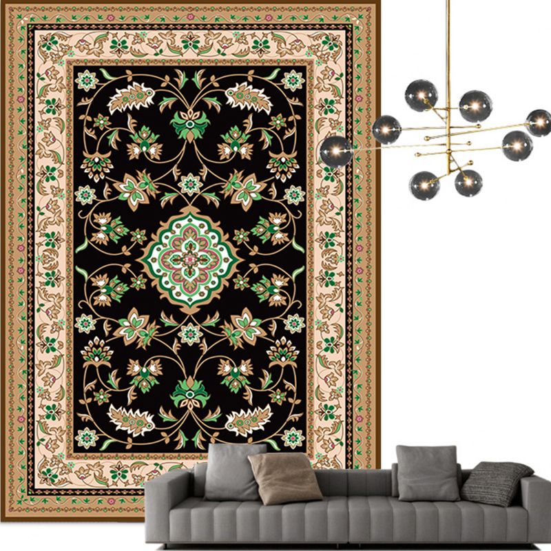 Traditional Multi Color Moroccan Rug Polypropylene Flower Carpet Anti-Slip Backing Pet Friendly Stain Resistant Rug for Living Room