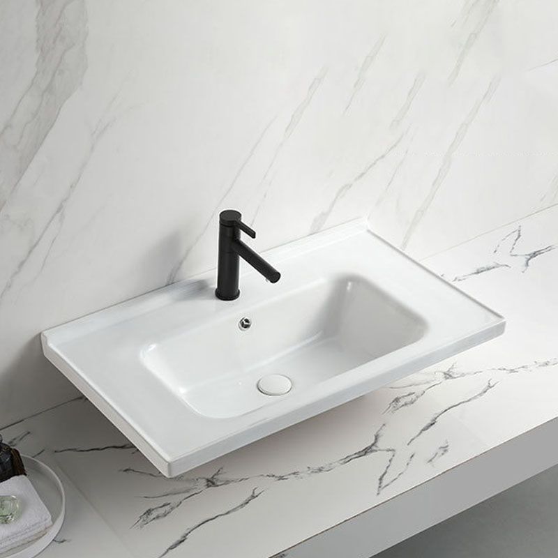 Modern Vessel Sink Rectangular Porcelain Drop-in Bathroom Sink(Not Included Faucet)
