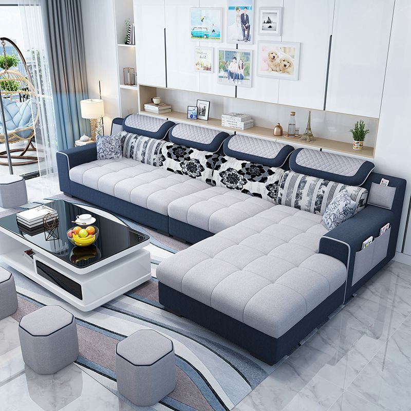 Recessed Arm L-Shape Modular Furniture Sectionals for Four People