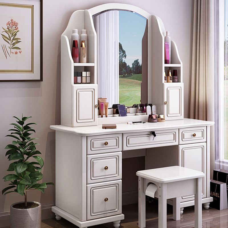 Traditional Solid Wood Makeup Dressing Table 60.23" H Vanity Set with Stool and Mirror