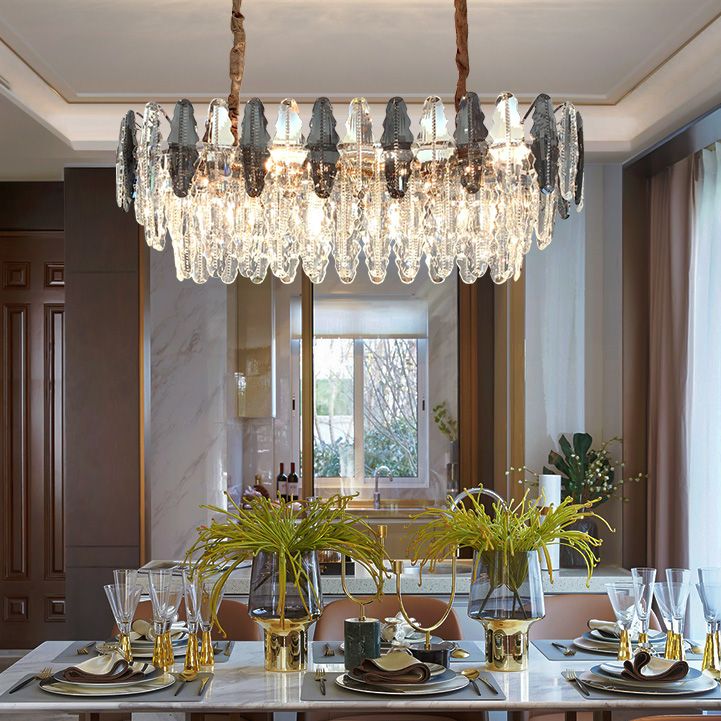 Luz de la isla de cristal sombreada lámpara de lámpara de lámpara de estilo moderno en transparente