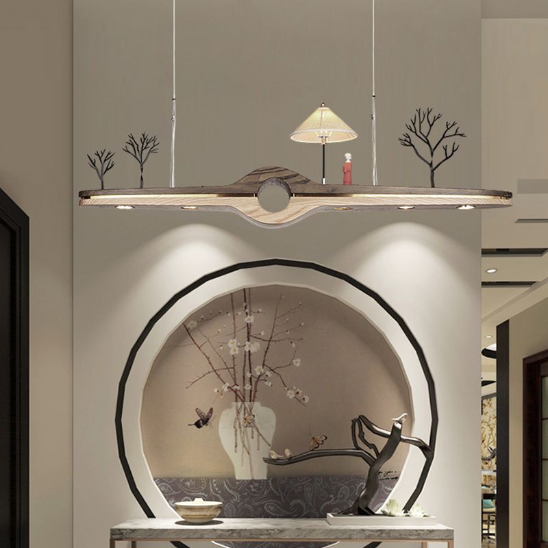 Linear Island Pendant LED Modern Wood Ceiling Pendant Light for Tea Room