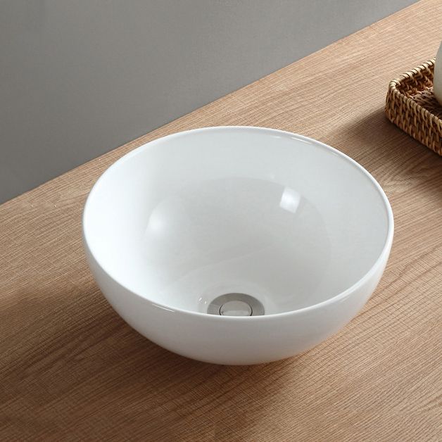 Modern Bathroom Sink Pop-Up Drain Porcelain Round Vessel Sink