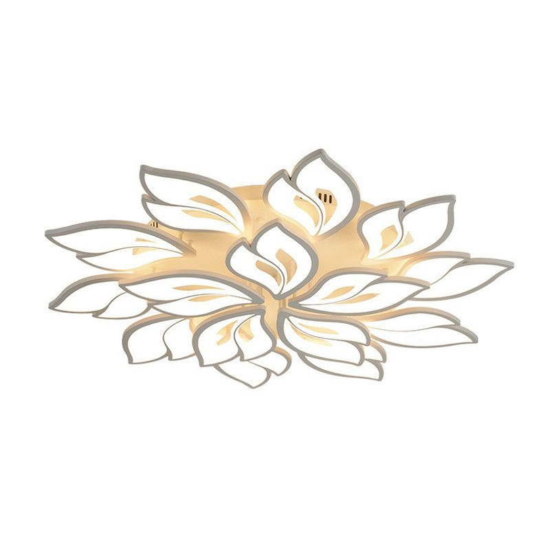 Minimalist Flower Ceiling Mounted Light Acrylic Living Room LED Semi Flush Mount in White