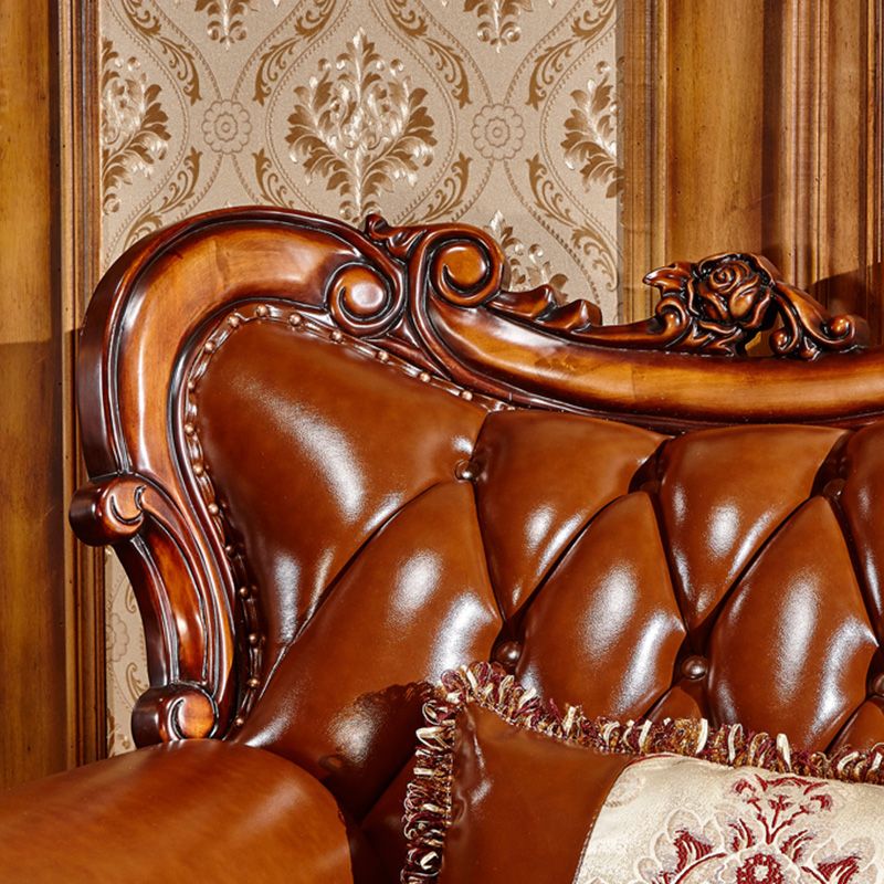Classic Tufted Split-Back Seating Flared Arm Sofa with Pillows in Brown