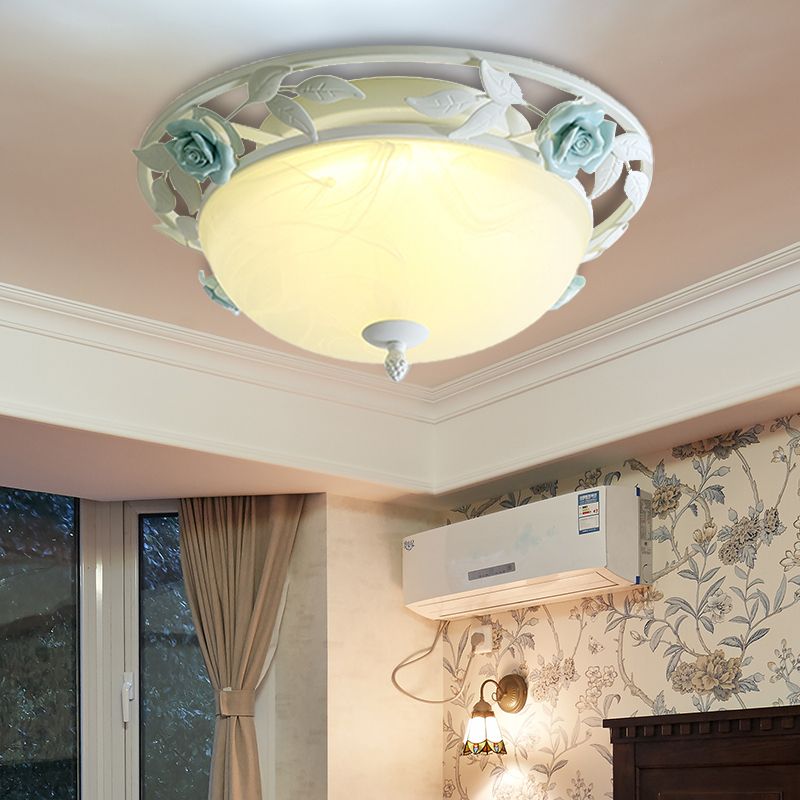 16"/19.5" Width Dome Bedroom Ceiling Lighting Countryside Metal LED White Flush Mount Light Fixture