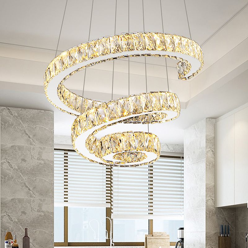 Spiral Chandelier Lamp Minimal Clear Crystal LED Pendant Light Kit for Living Room