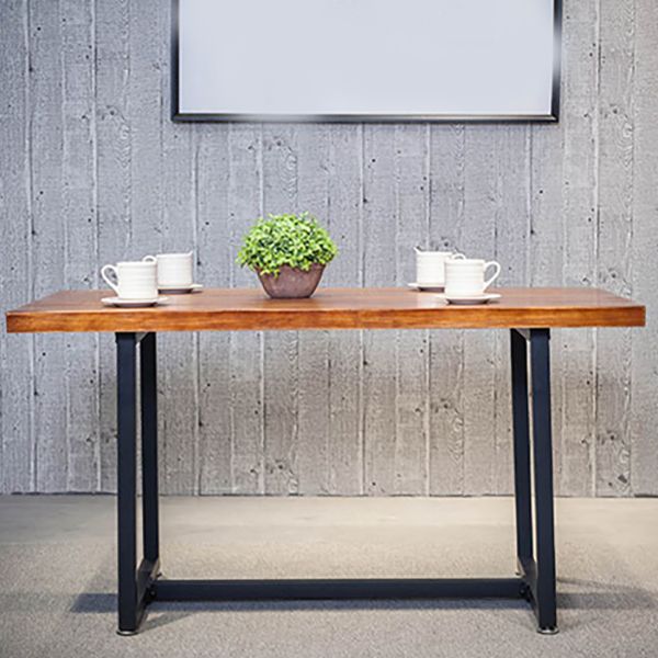 Indoor Rectangle Table with Metal Base Industrial Brown Wood Top Dining Table