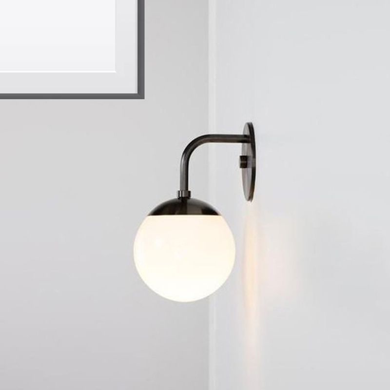 1 Bulb Bedside Sconce Light Minimalist Golden/Black Wall Lamp with Milky Glass Ball Shade