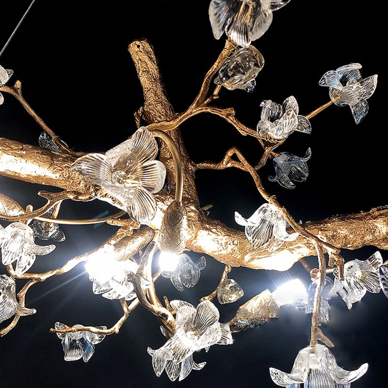 Flor de cristal de latón Estilo contemporáneo colgante de colgantes de luz lineal colgantes
