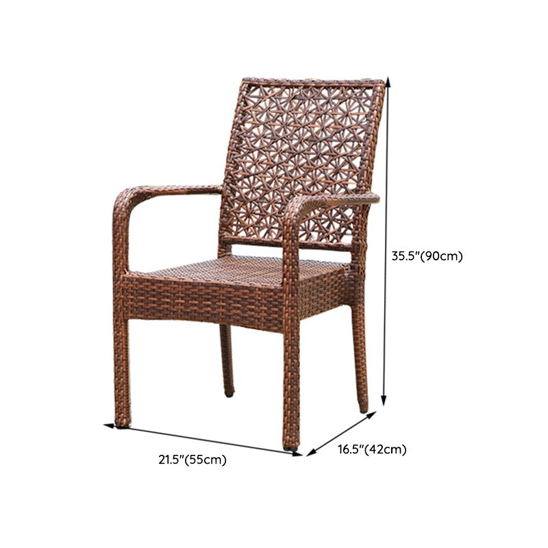 Contemporary Glass Top Dining Table Set 1/2/5/7 Pcs Brown Wicker Dining Set