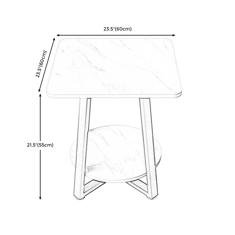 Cross Legs Square Side Table 21.65" Tall Stone End Table with Shelf