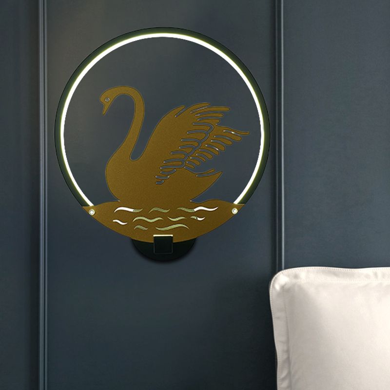 Style minimaliste Swan Swan Mural Metal LED LED Guest Room Wall Éclairage mural en noir / blanc, lumière chaude / blanche
