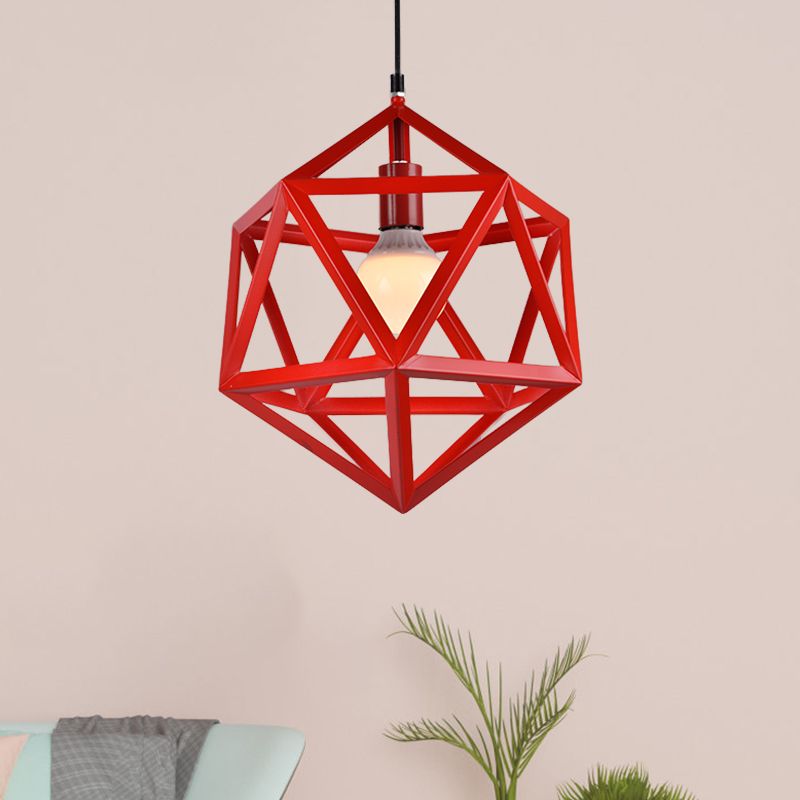 Geometric Metal Pendant Light Industrial Single Light Dining Room Hanging Lamp in Blue/White/Yellow