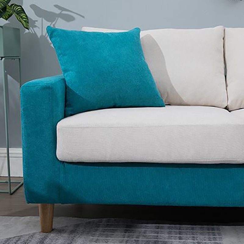 Modern Sofa Couch Wooden Base Solid Color Fabric Loveseat Square Arm Sofa for Living Room