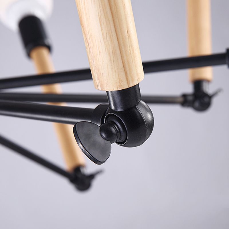 Black and Wood Spider Chandelier Loft Style Metal Living Room Ceiling Hang Light