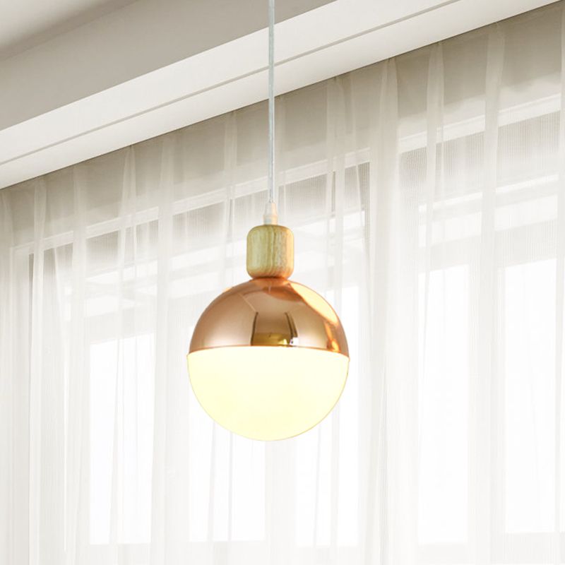 Modern Sphere Hanging Light Fixture Opal Glass 1 Head Bedside Ceiling Pendant Lamp in Gold