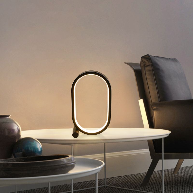 1 Light Oval Nightstand Lamp Contemporary Metal Nightstand Lamps for Bedroom