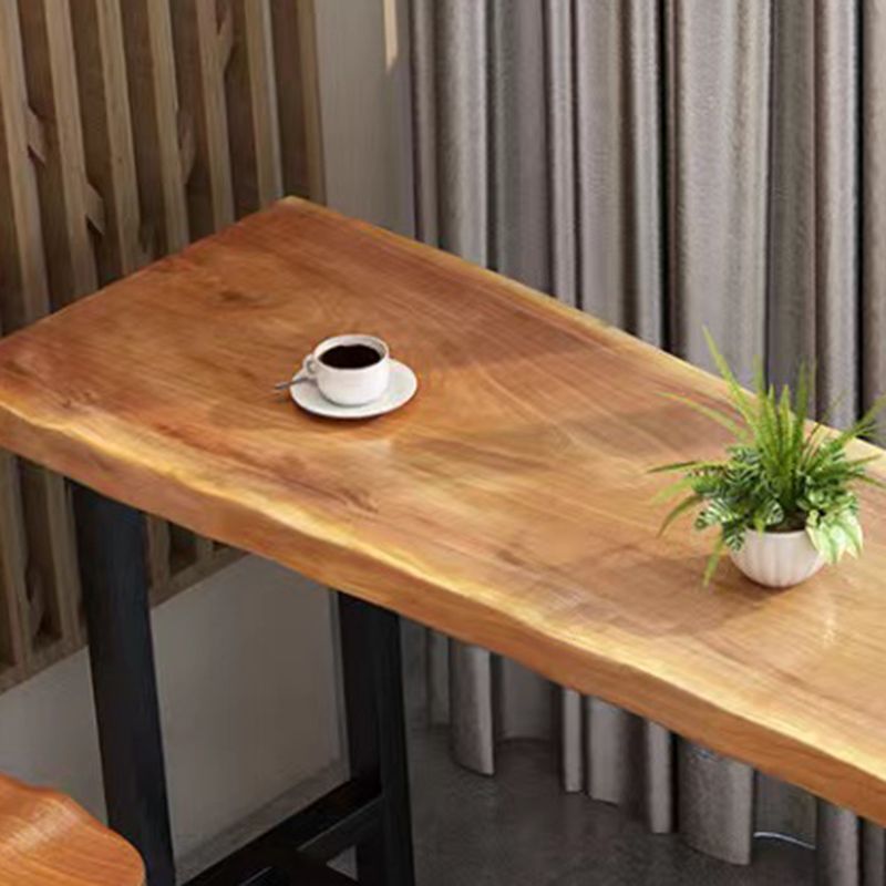 Solid Wood Bar Height Pub Table Industrial Rectangle Bar Table with Trestle Base
