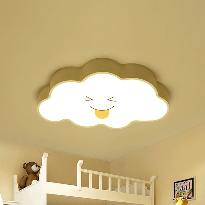 Nursery LED Ceiling Light Fixture Cartoon White Flush Mount with Cloud Acrylic Shade