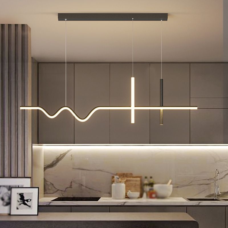 Metal Linear Shape Island Chandelier Modern Style 3 Lights Island Ceiling Light