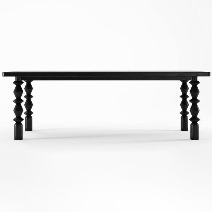 Rectangle Casual Dining Table Solid Wood Fixed Table with 4 Legs