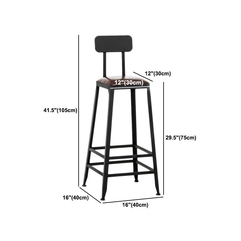 Industrial Style Armless Counter Stool Iron Cafe Bar Stool with Leather Cushion and Pedal